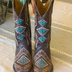 Brown Western Boots with Turquoise Accents
